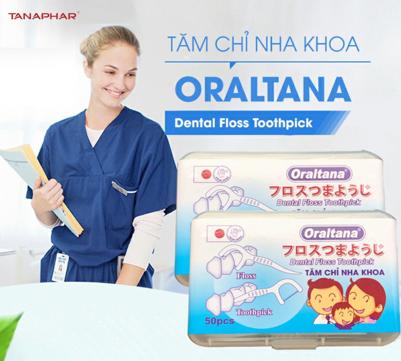 Tăm Chỉ Nha Khoa Oraltana Hộp 50 Cái - Giúp Loại Các Mảng Bám Dư Thừa - Vệ Sinh Răng Miệng Sạch Sẽ