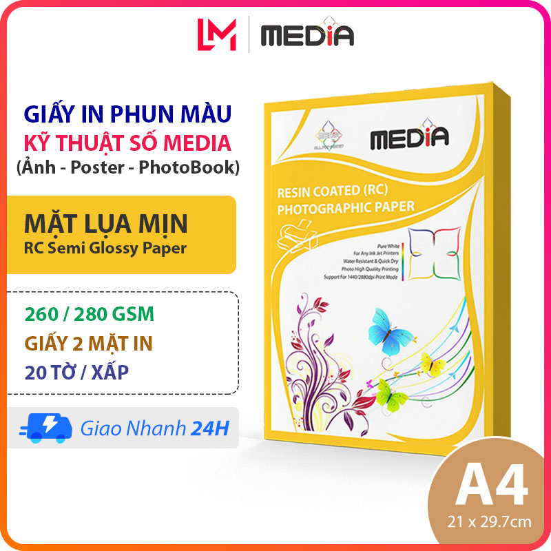 Giấy In Ảnh Media A4 Lụa Mịn 2 Mặt In 260/280gsm 20 Tờ Giấy Ảnh Cao Cấp RC Semi Glossy Photo Paper 2