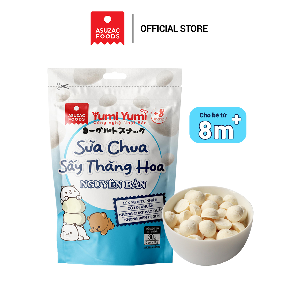 Sữa chua sấy thăng hoa Yumi Yumi NGUYÊN VỊ Asuzac túi 30 g (10 g x 3 gói) - Cho bé trên 8 tháng tuổi