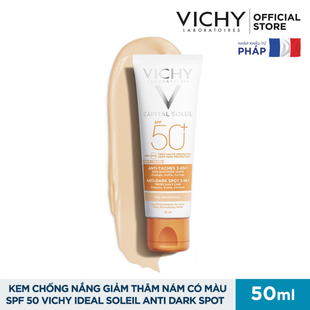 [HCM]Vichy - Kem Chống Nắng ngăn sạm da giảm thâm nám (Có Màu) SPF 50 Vichy Ideal Soleil UVB+UVA Anti Dark Spot 50ml [Mẫu Mới]