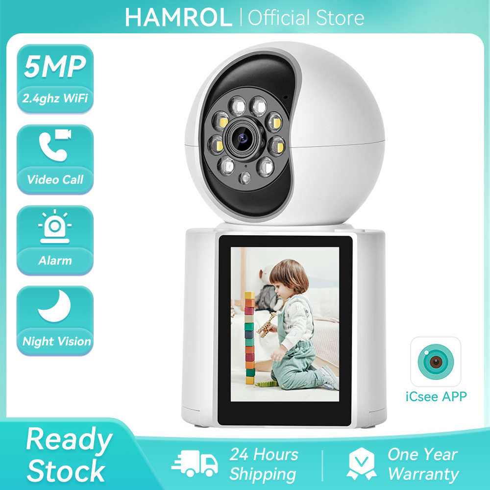 Hamrol 360 ° WIFI Indoor Home Baby Monitor 5X Zoom One Click Call Video Call Camera Color Night Visi