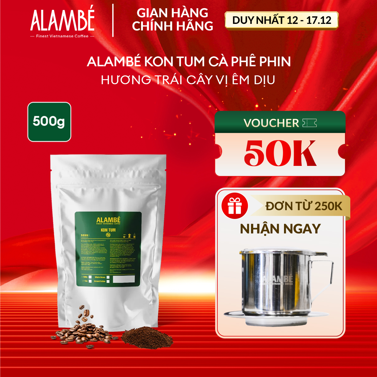 ALAMBÉ Kon Tum 500g - Cà phê rang xay/nguyên hạt Robusta Honey đắng nhẹ chua thanh dịu ngọt vị caram