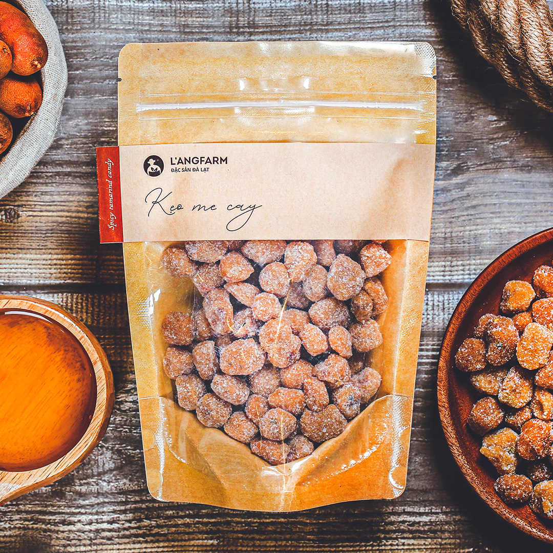 Kẹo me cay Langfarm 300g bịch mẫu kraft 1 mặt trong