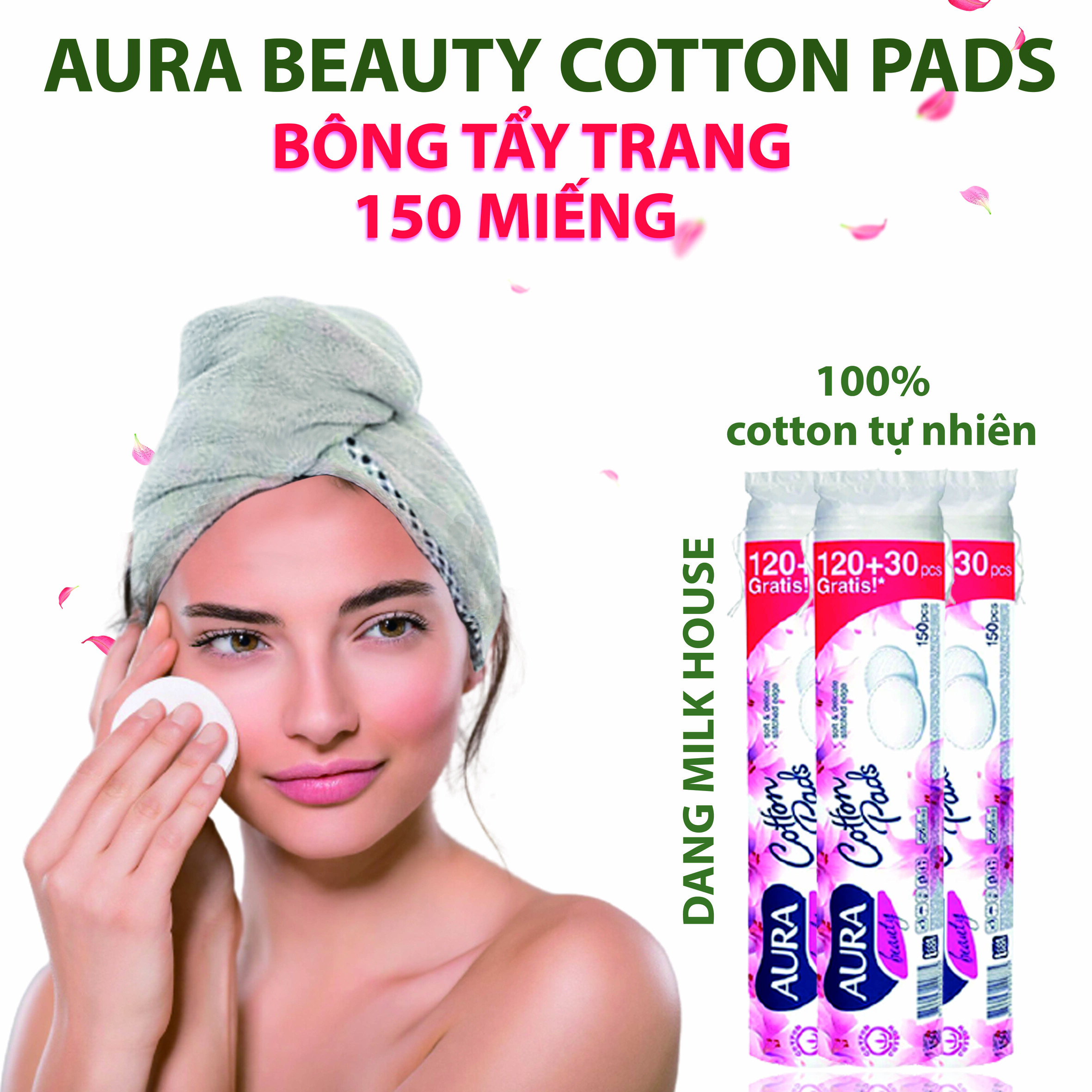 Bông Tẩy Trang Cao Cấp Aura Beauty 150 Miếng ( Số 1 Tại Nga )