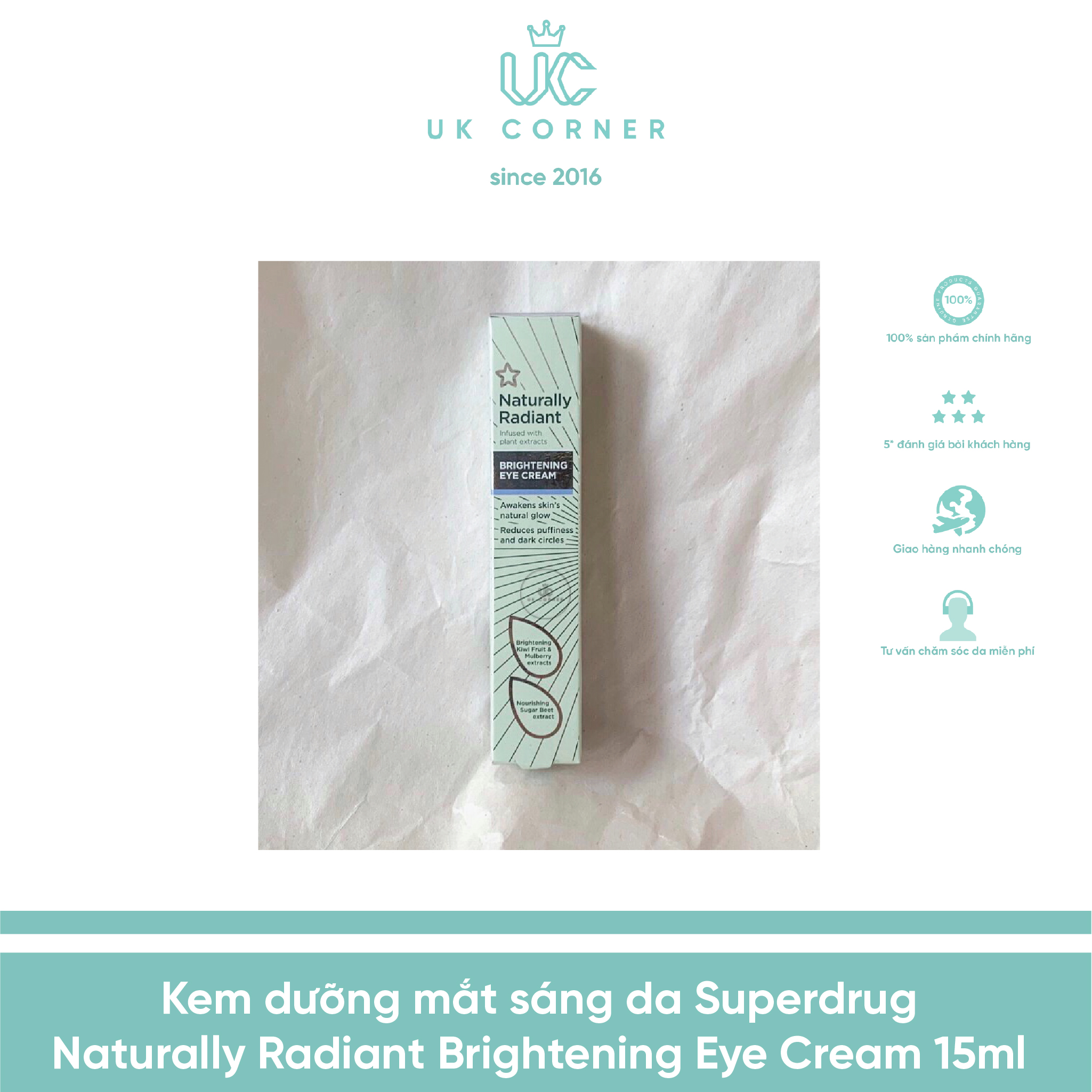 Kem Dưỡng Mắt Sáng Da Superdrug Naturally Radiant Brightening Eye Cream 15Ml