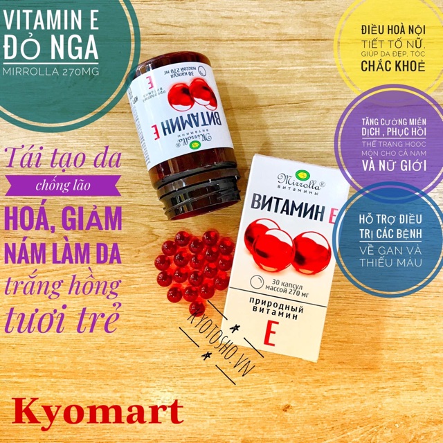 [Freeship +Combo Mua 2 Giảm 5% + Voucher]Viên Uống Đẹp Da Vitamin E Đỏ Mirrolla 30 Viên