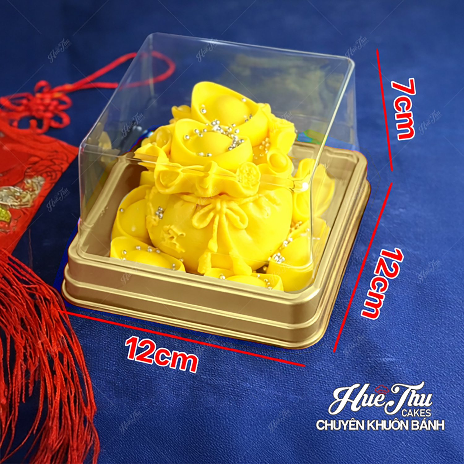 Hộp đựng bánh vuông 12x12cm đế đen vàng trắng cao 5/7.5cm (10 cái) đựng bánh rau câu bông lan Trung Thu