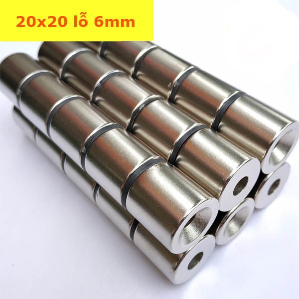 Nam châm tròn 20x20 lỗ vát 6mm dùng hút bi sắt N52