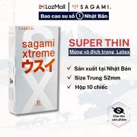 Bao cao su Sagami Superthin (hộp 10 chiếc) - baocao su hàng siêu mỏng co dãn tốt không mùi cỡ trung 52
