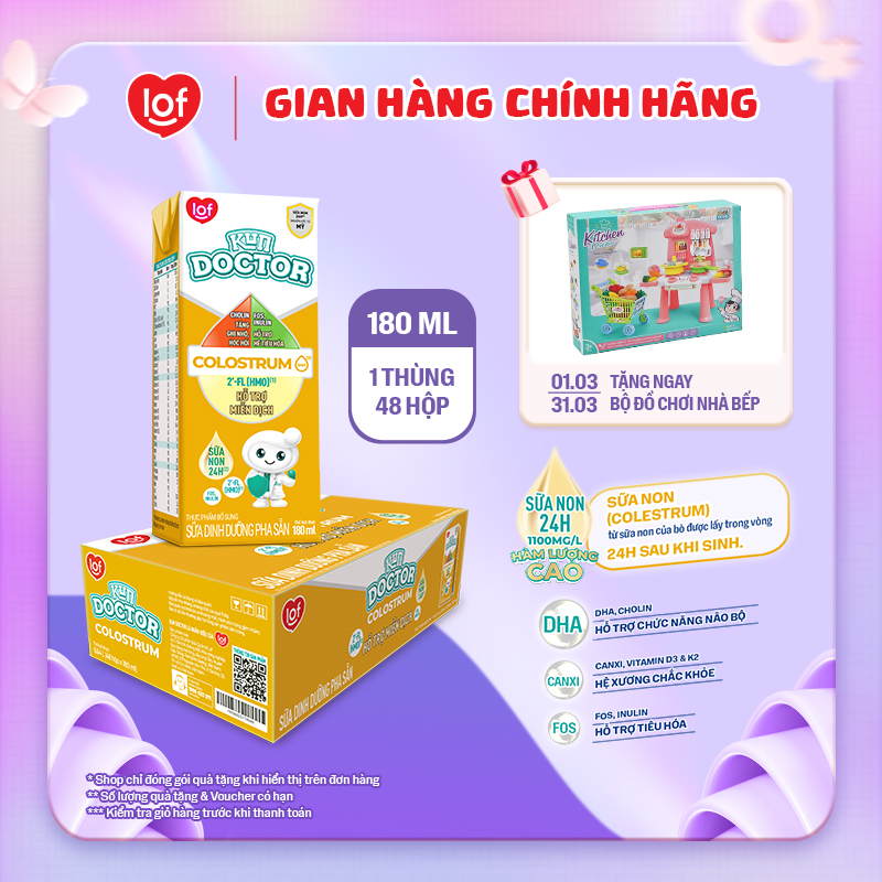 [DATE THÁNG 4] Sữa dinh dưỡng pha sẵn KUN DOCTOR COLOSTRUM Hỗ Trợ Miễn Dịch thùng 48 hộp x 180ml