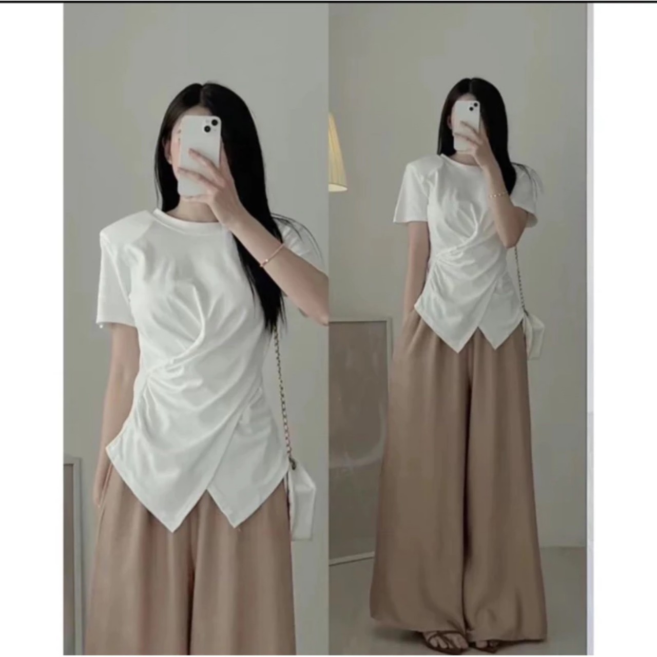 Áo thun nữ áo thun trơn cổ tròn nhúm eo vạt chéo hàng đẹp bán chạy mẫu mới hot hit che bụng chất thu