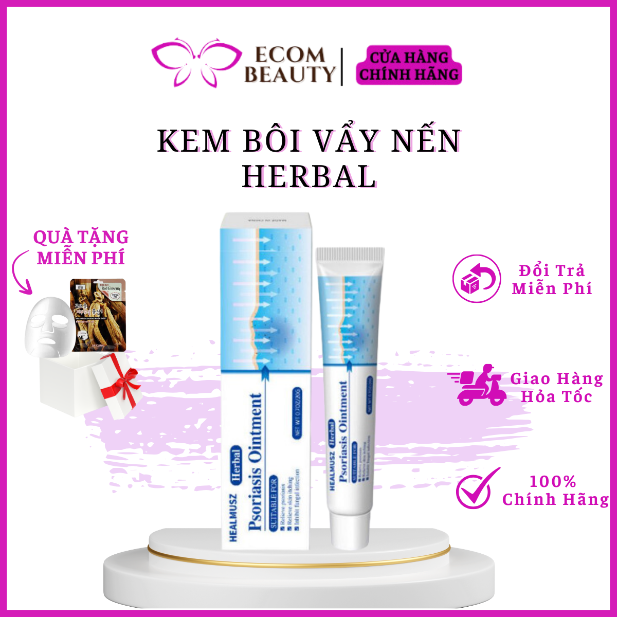 Kem Bôi Vẩy Nến Herbal - Kem bôi viêm da á sừng lang ben nấm da đầu mụn nước - ECOM BEAUTY