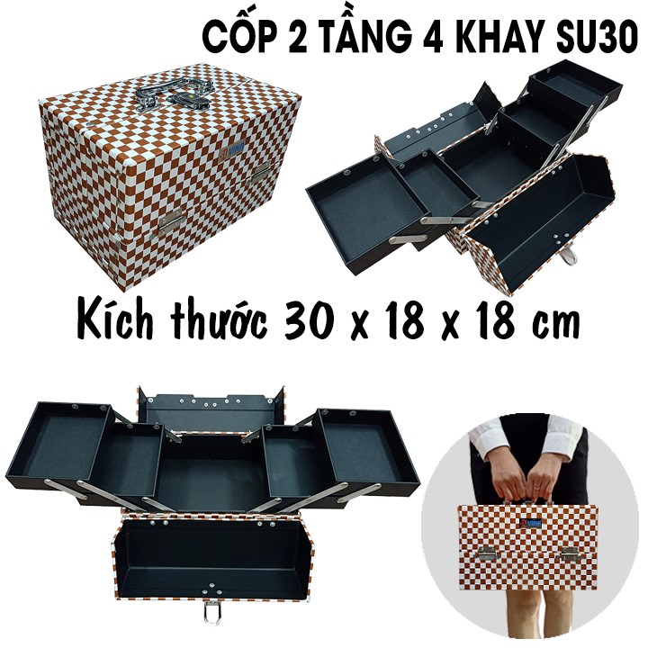 Hộp Cốp 2 Tầng 4 Khay Đựng Đồ Makeup Nail Nối Mi Su30