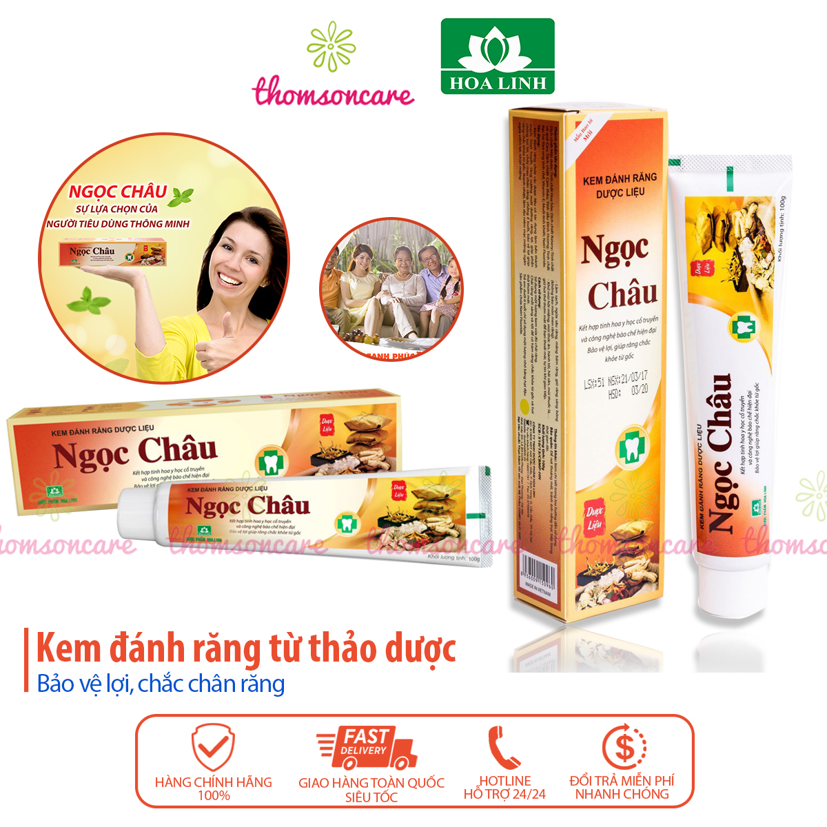 Kem Đánh Răng Thảo Dược Ngọc Châu Giảm Nhiệt Miệng Nướu Lợi Tuýp 125G Của Hoa Linh Từ Dược Liệu