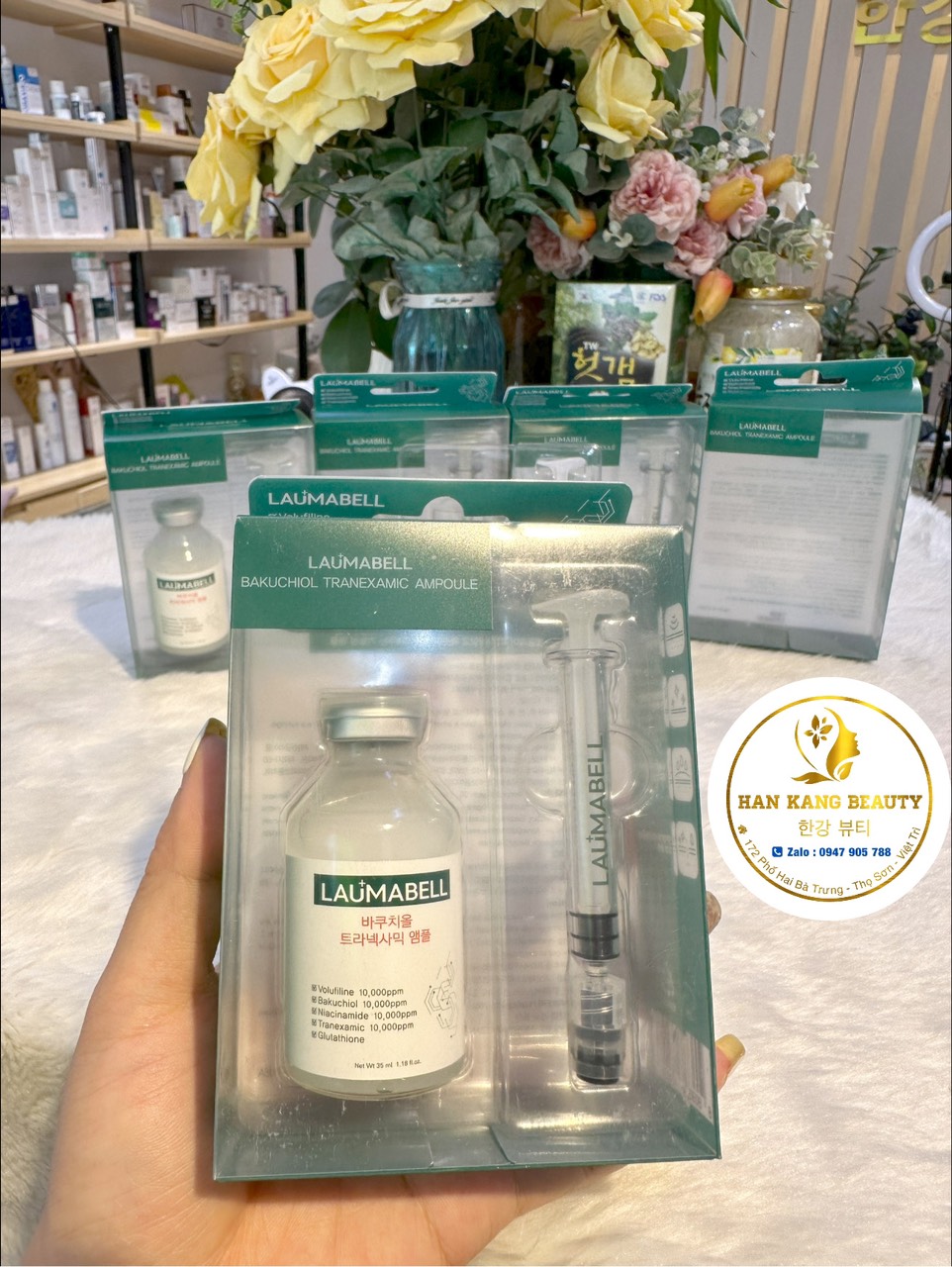 Tế bào gốc phục hồi làm trắng giảm tăng sắc tố Laumabell bakuchiol tranexamic ampoule 35ml