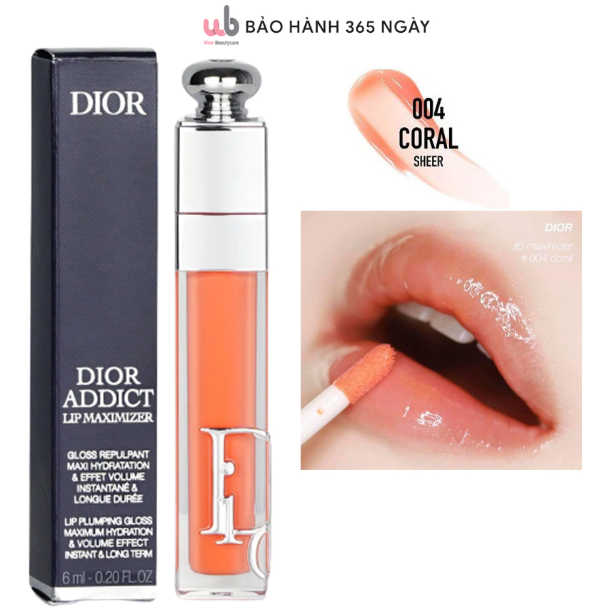 Son dưỡng Dior 004 Coral Maximizer màu cam san hôFull Box Túi + HộpChất son nhẹ nhàngbóng nhẹgợi cảm.