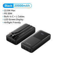 Vention Sạc Dự Phòng 20000mAh 22.5W - 3 Cổng + 2 Dây Tích Hợp (Type-C & Lightning) - Sạc Nhanh cho iPhone Samsung Xiaomi Màn Hình LED Số - Đen