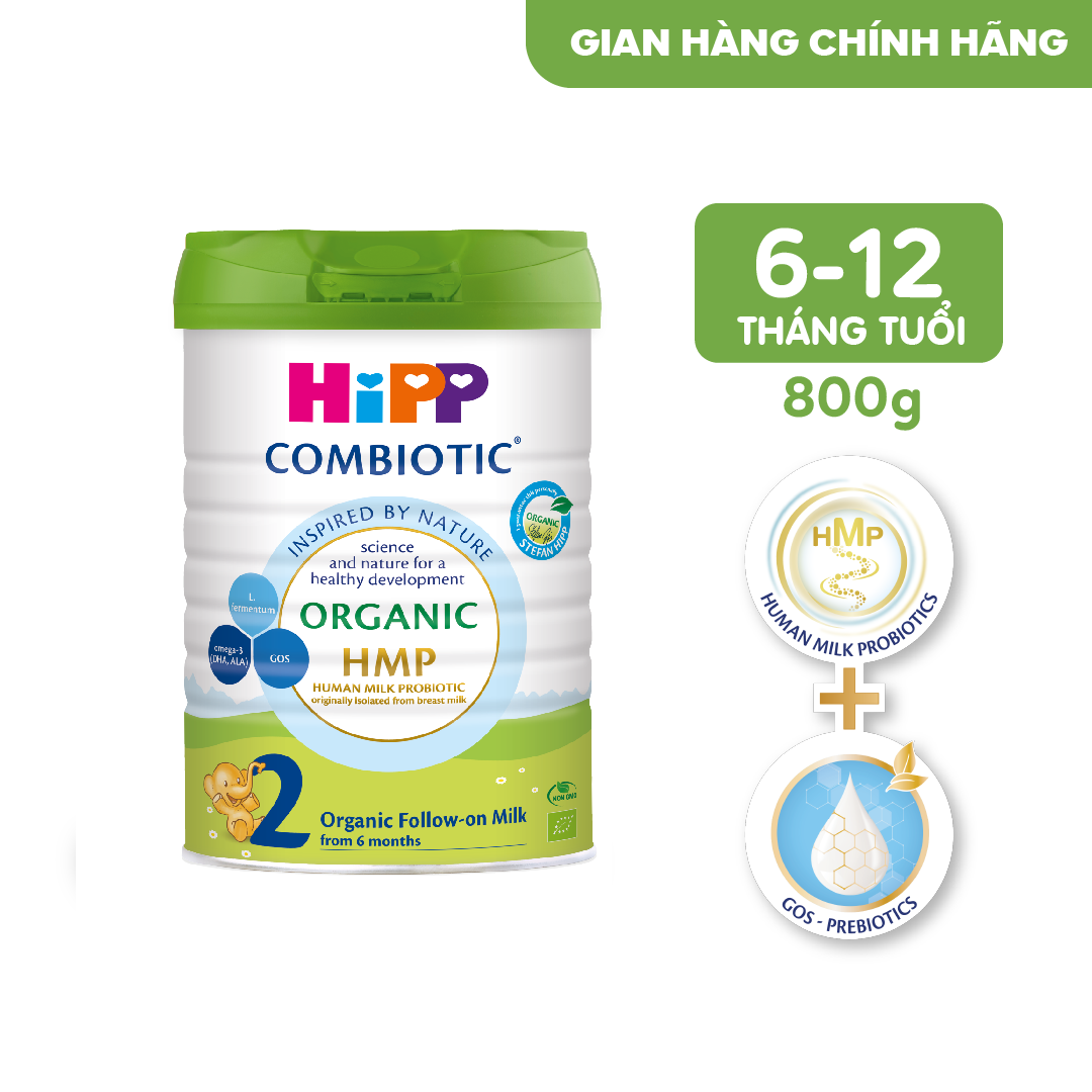 Sữa bột dinh dưỡng công thức HiPP 2 Organic Combiotic 800g dành cho trẻ từ 6 đến 12 tháng tuổi chất 