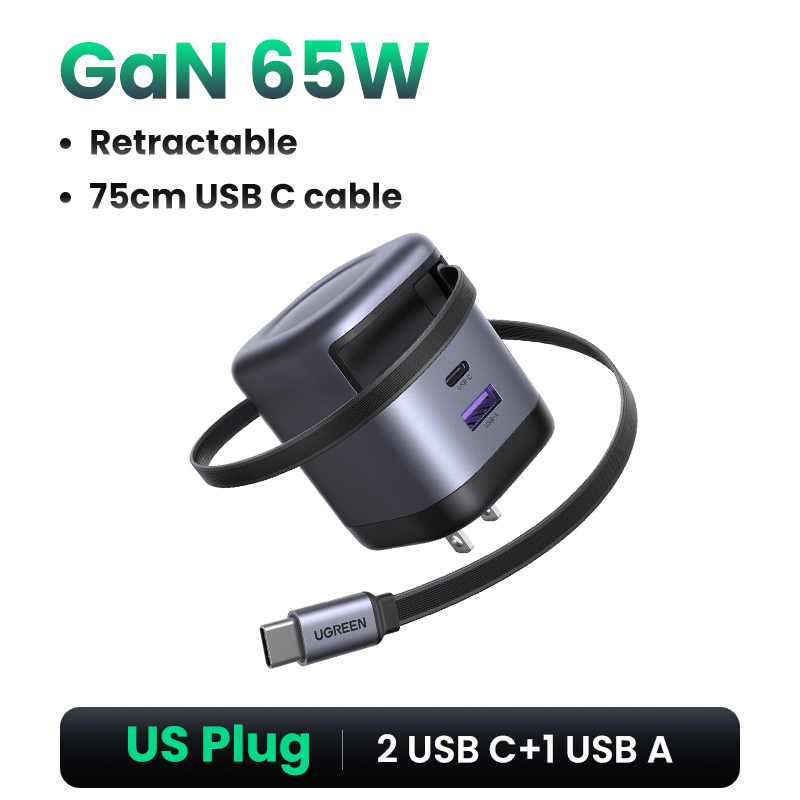 【Nexode】UGREEN GaN 65W Bộ sạc nhanh cáp sạc có thể gập lại 70cm Support Super Fast Charging 2.0 - iP