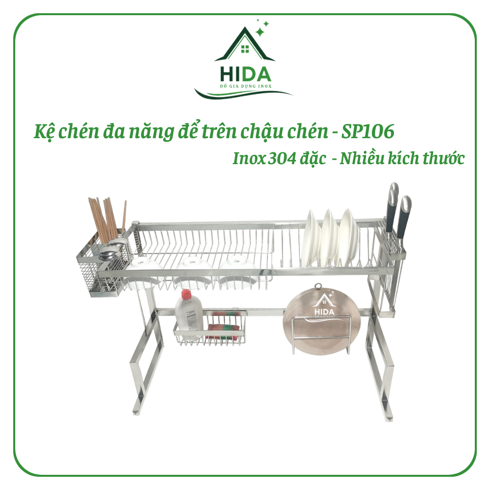 Kệ chén bát trên bồn rửa INOX 304 PHÁT ĐẠT kệ úp chén thông minh trên chậu rửa kệ đa năng 1 tầng (SP