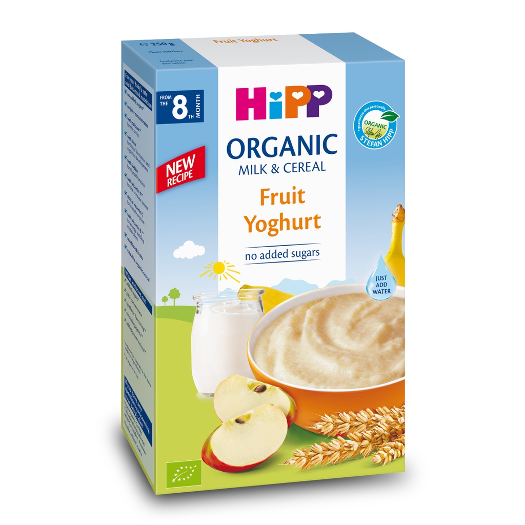 Bột ăn dặm dinh dưỡng Sữa Hoa Quả HiPP (Burine) Organic 250g dành cho bé từ 4-6 tháng tuổi.