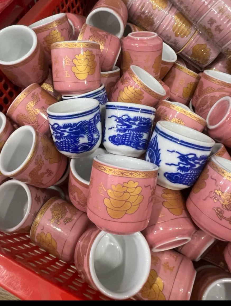Bộ 3 chung 5 chung thờ cúng sứ hồng sứ bát tràng các loại (không nắp có nắp)