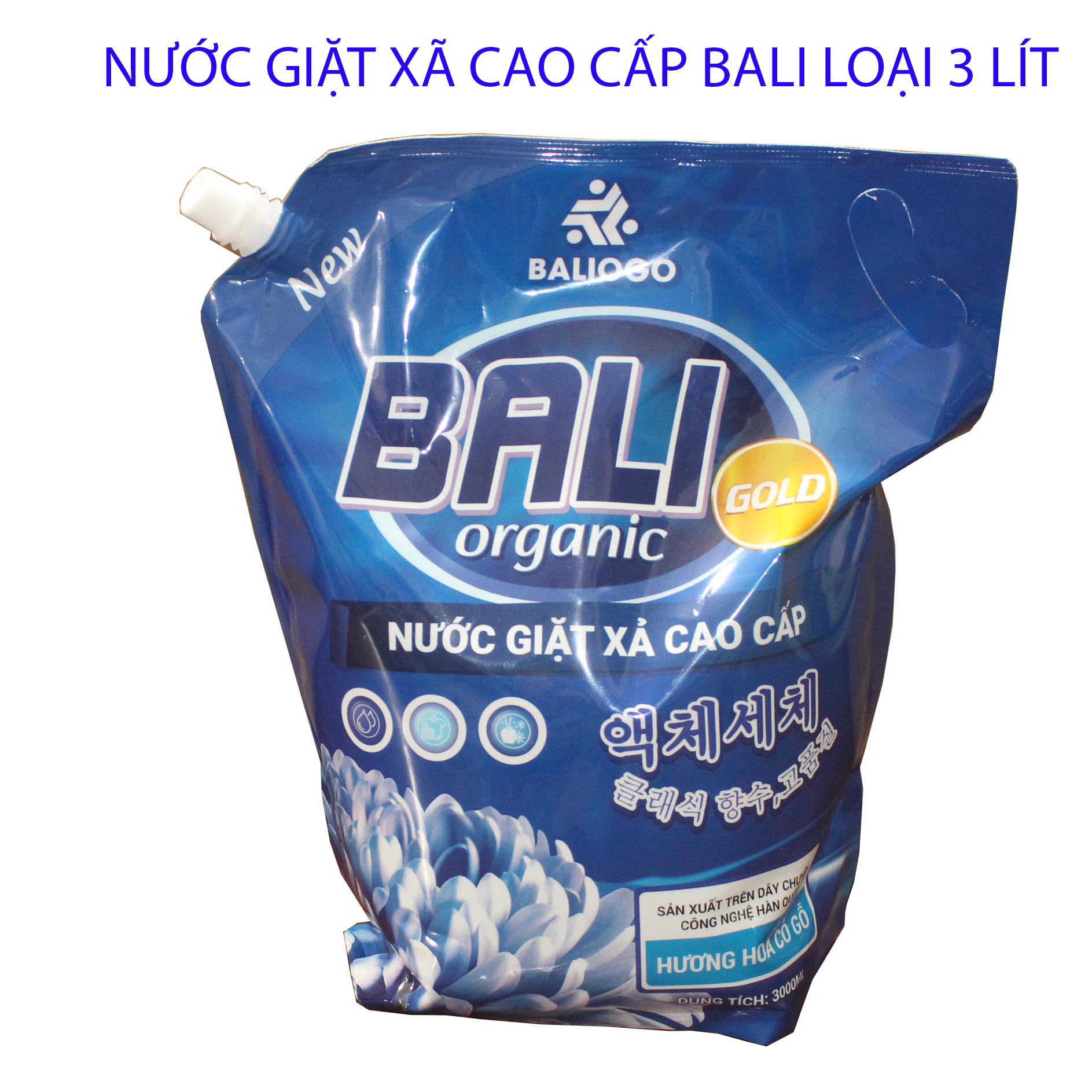 4 túi Nước Giặt Xả Bali Gold Organic công nghệ Hàn Quốc mỗi túi 3 lít