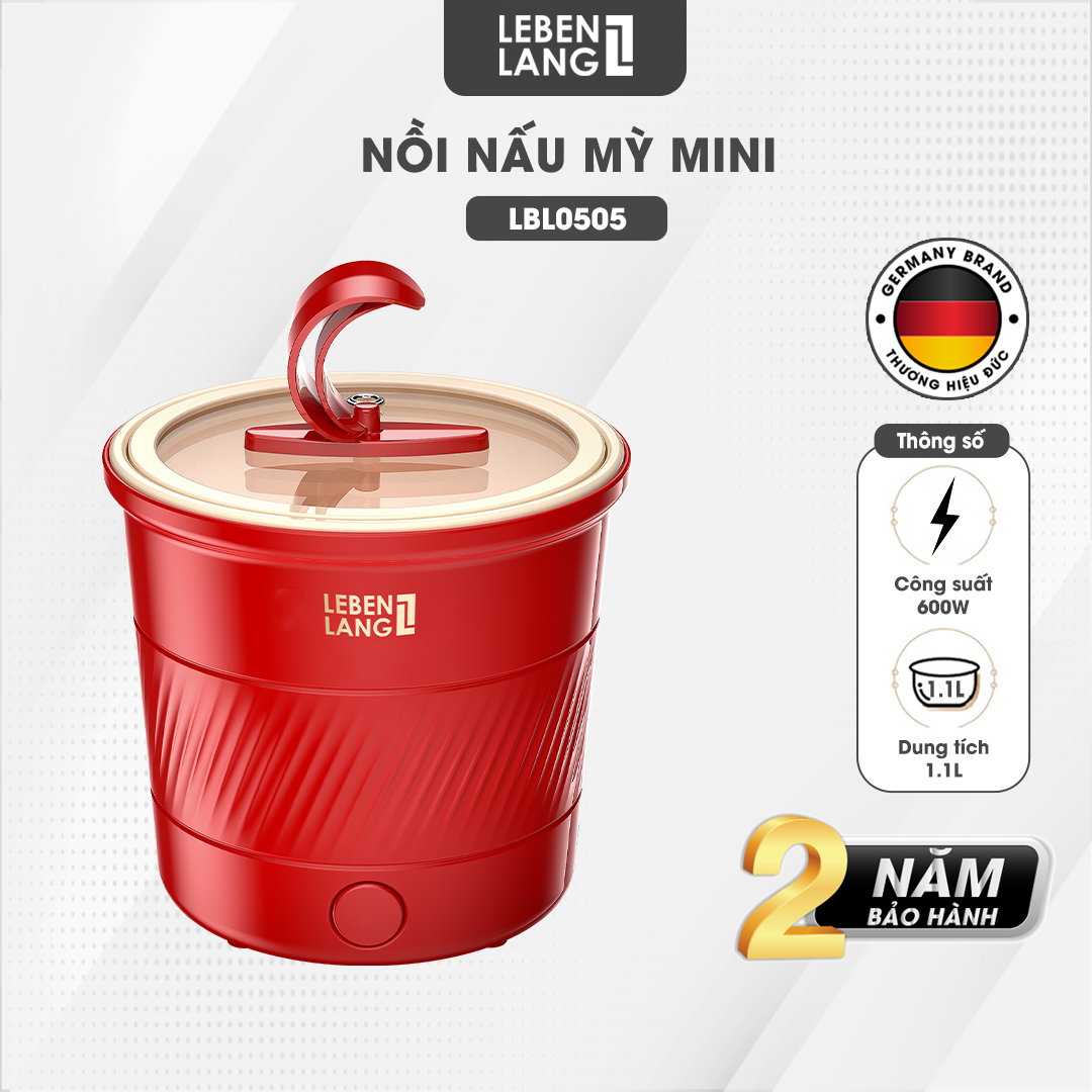 Nồi nấu mì mini Lebenlang LBL0505 nồi lẩu điện đa năng 600W dung tích 1100ml thiết kế nhỏ gọn bảo hà