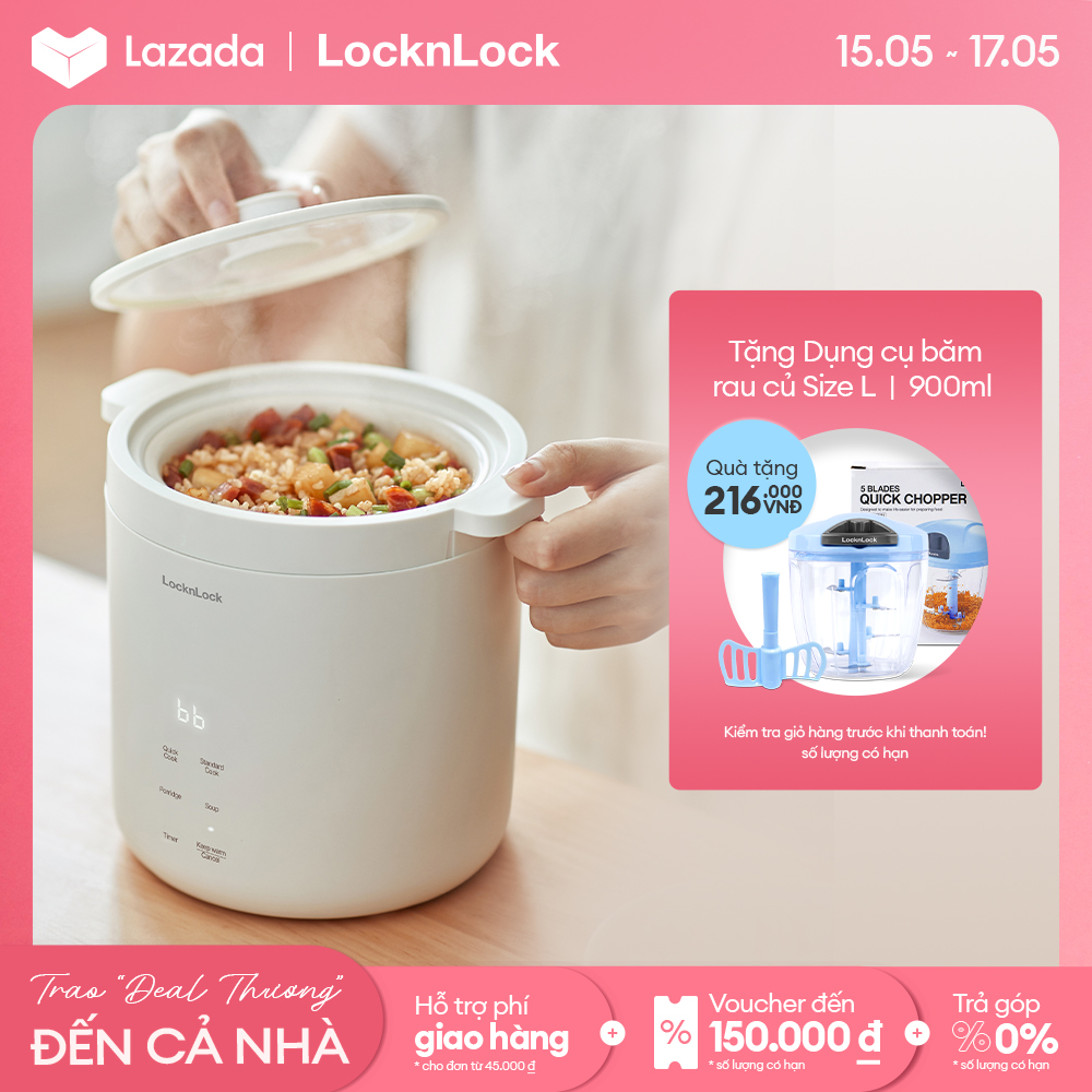 Nồi cơm điện mini Lock&amp;Lock Bianco mini rice cooker Màu ngà EJR314IVY đa chức năng giữ ấm hẹn giờ phủ men sứ
