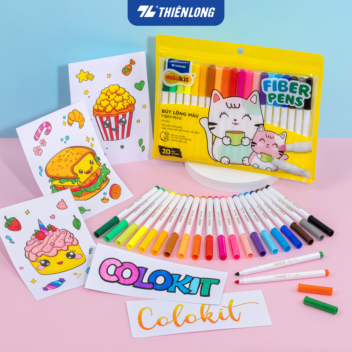 Bút lông màu Fiber Pen Colokit Thiên Long - Bộ 20 màu chuyên viết nét thanh nét đậm viết chữ Calligr
