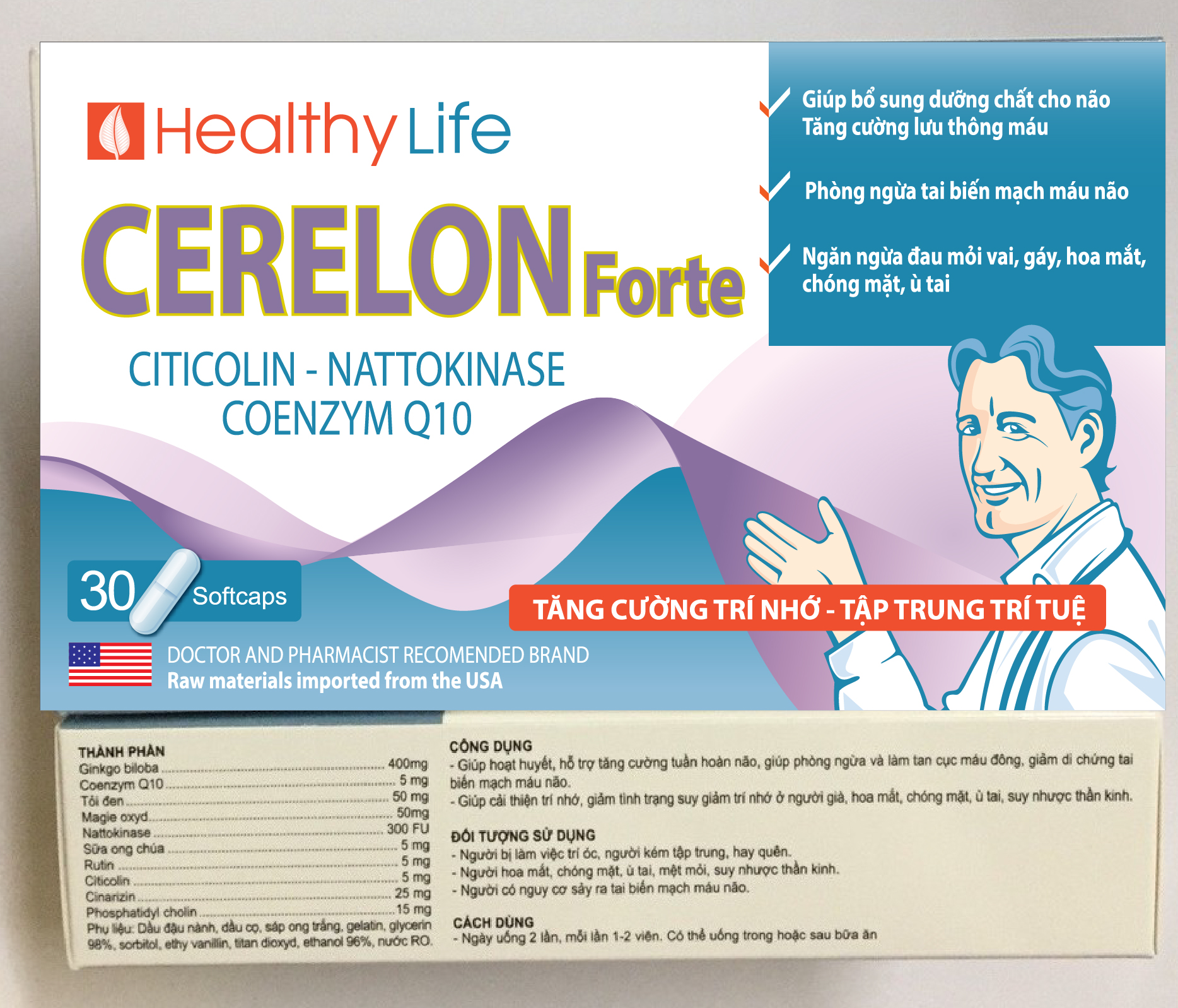 Viên Bổ Não Cerelon - Forte (Giảm Đau Đầu Mất Ngủ Phòng Ngừa Tai Biến)