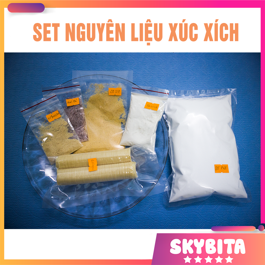 Set gia vị làm xúc xích công thức chuẩn vỏ collagen cho 4kg xúc xích thành phẩm