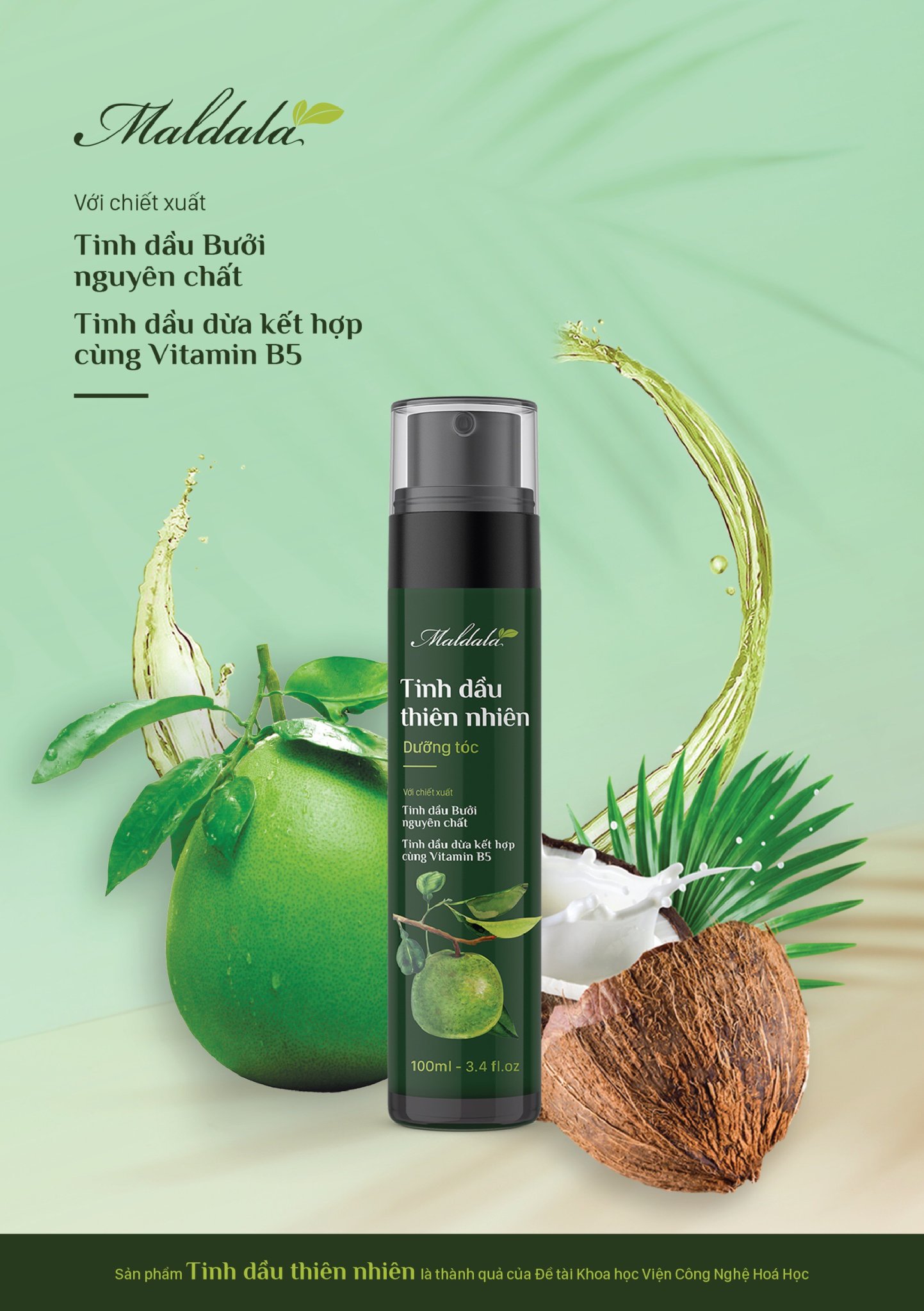 Madala Tinh dầu thiên nhiên (xịt dưỡng tóc) - Chiết xuất Tinh dầu Bưởi &amp; dầu Dừa kết hợp Vitamin B5