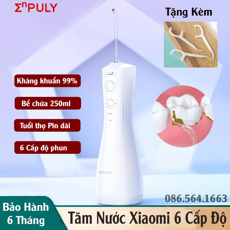 Máy Tăm Nước Mini Xiaomi Enpuly - Máy Xỉa Răng Nước Cầm Tay 6 Cấp Độ Chống Nước Kèm 2 Đầu Xịt - Bh 6 Tháng