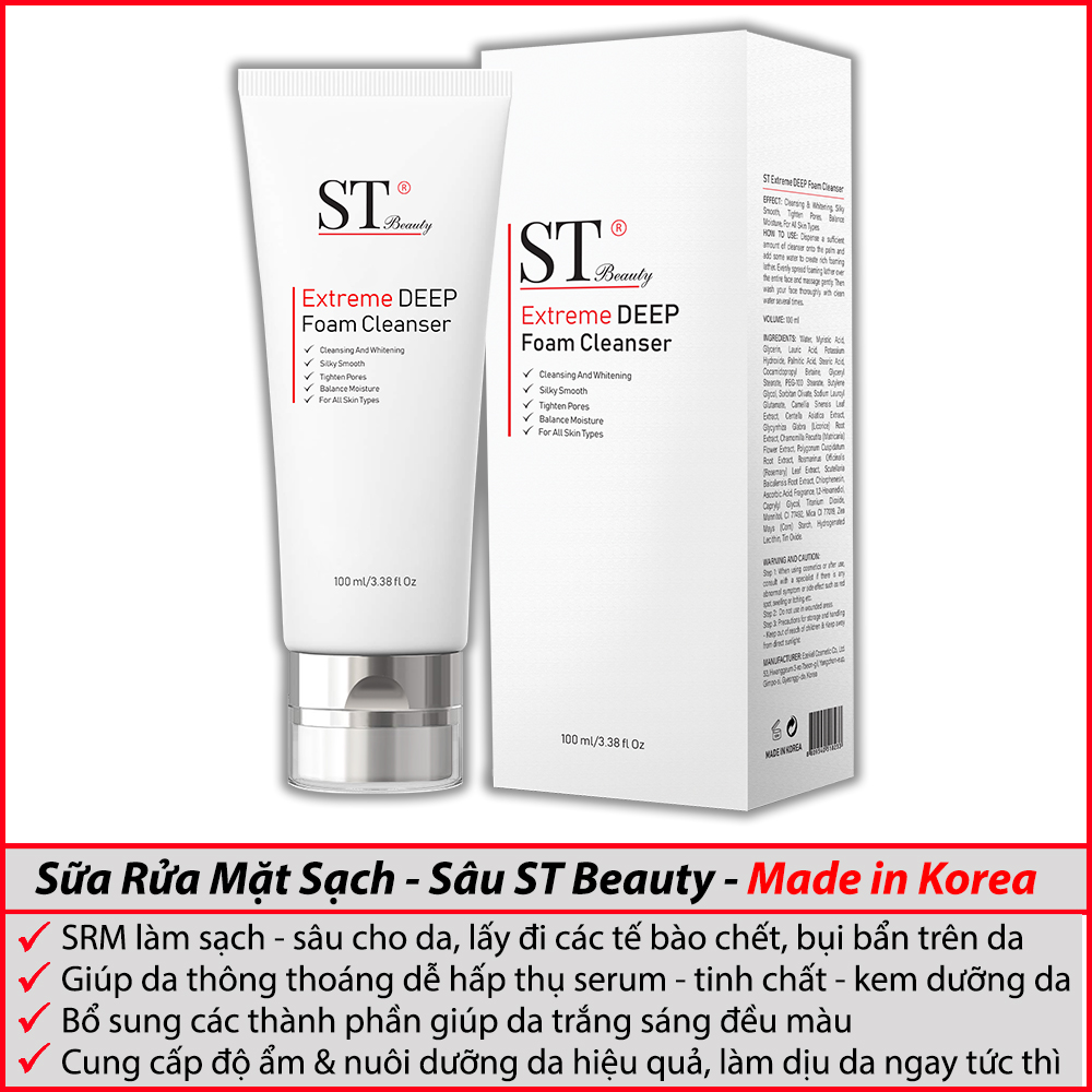 St Beauty Sữa Rửa Mặt Korea Làm Sạch & Thông Thoáng Lỗ Chân Lông – Trắng Đều Màu & Cân Bằng Độ Ẩm