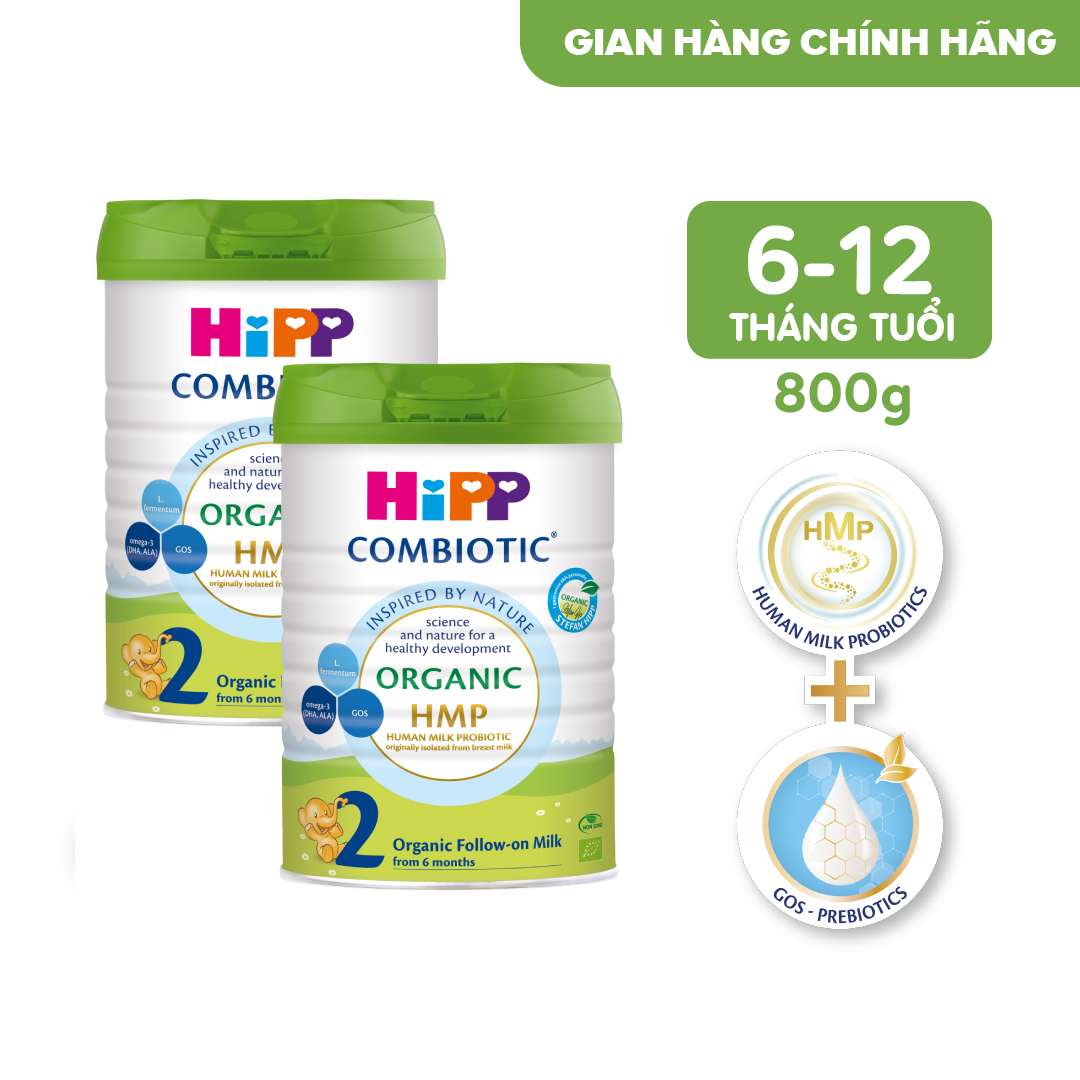 Combo 2 lon sữa bột dinh dưỡng công thức HiPP 2 Organic Combiotic 800g chất lượng hữu cơ tự nhiên an