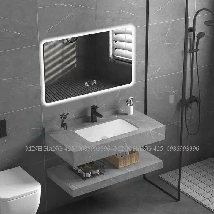 Free ship. Bàn Đá Lavabo 2 tầng kích thước 80*50cm bồn rửa mặt kèm bàn đá âm 2 tầng chống trầy chống