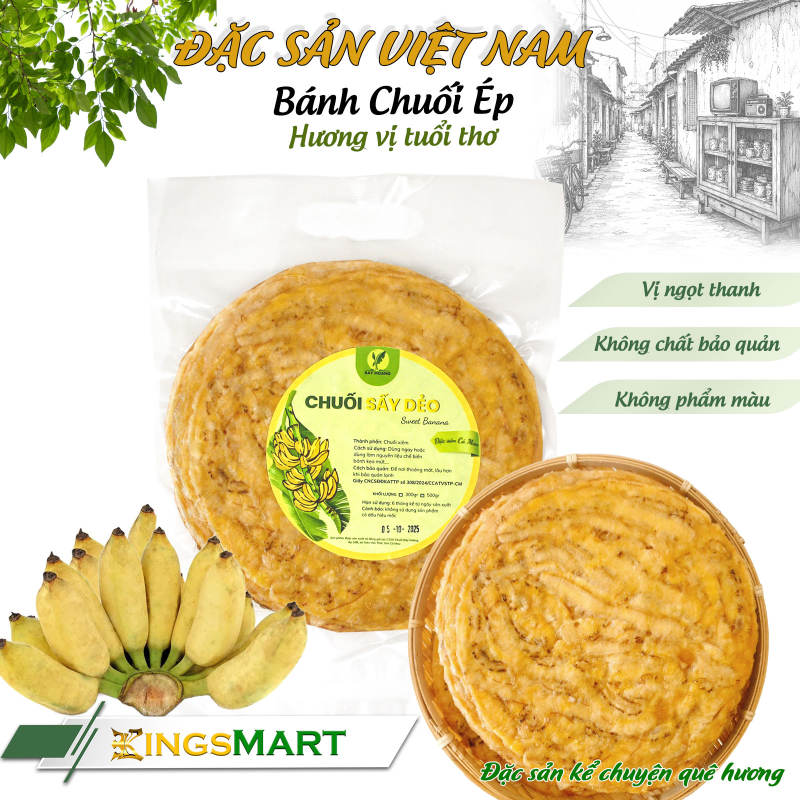 Bánh Chuối Xiêm Ép Dẻo – Thương hiệu BẢY HOÀNG – Đặc Sản Cà Mau – Túi 500gr – Kingsmart