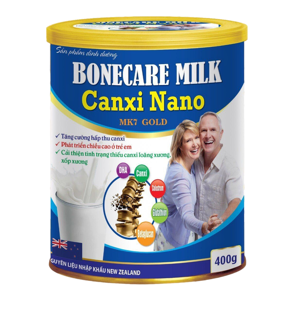 Sữa Bột Boncare  Canxi Nano D3  với thành phần sụn vi cá mập glucosamine canxi nano MK7 Hỗ trợ tăng cường dịch khớp làm trơn ổ khớp giảm đau nhức xương khớp giúp khớp vận động linh hoạt- hộp 400g