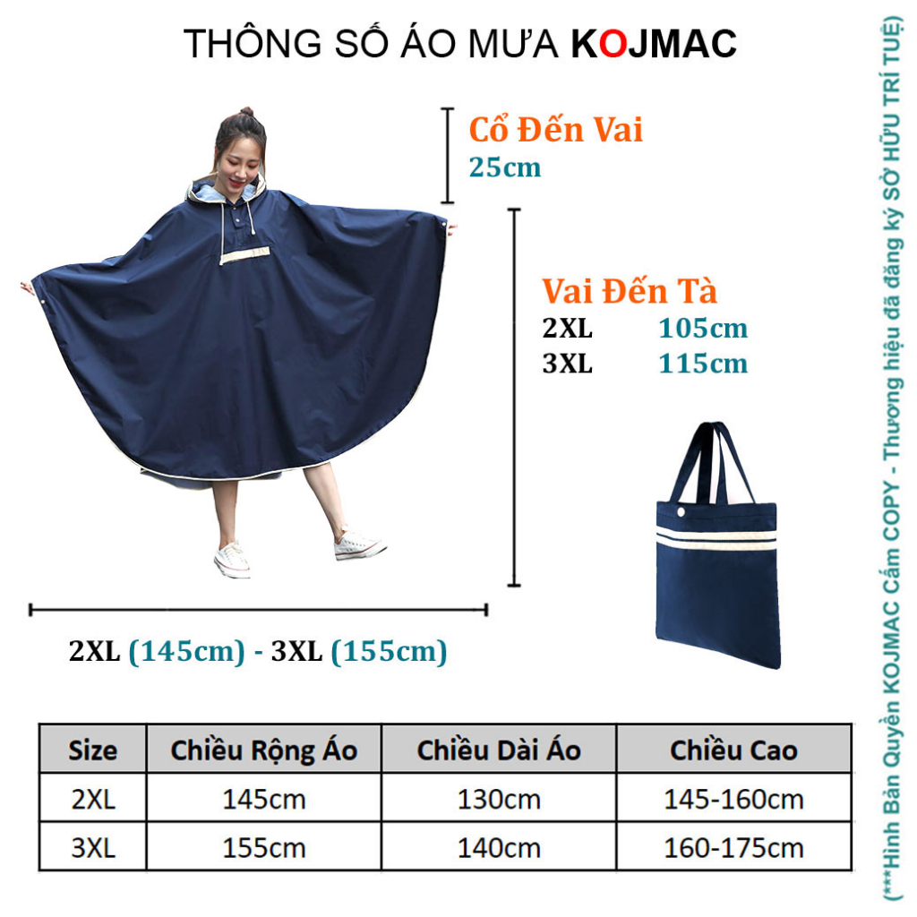 Áo Mưa Cánh Dơi Thời Trang Cho Mẹ Và Bé KOJMAC ( Áo Mưa Phủ Cho Bé Trai Gái Học Sinh Áo Mưa Em Bé Ra