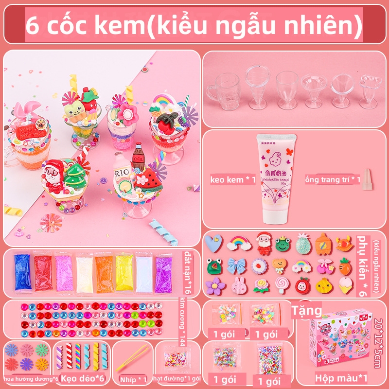 Bộ đồ chơi tự làm cốc kem thủ công DIY cho bé có 6/12 cốc kem lựa chọn đồ chơi thủ công chất liệu an toàn đa màu sắc lượi ích cho bé