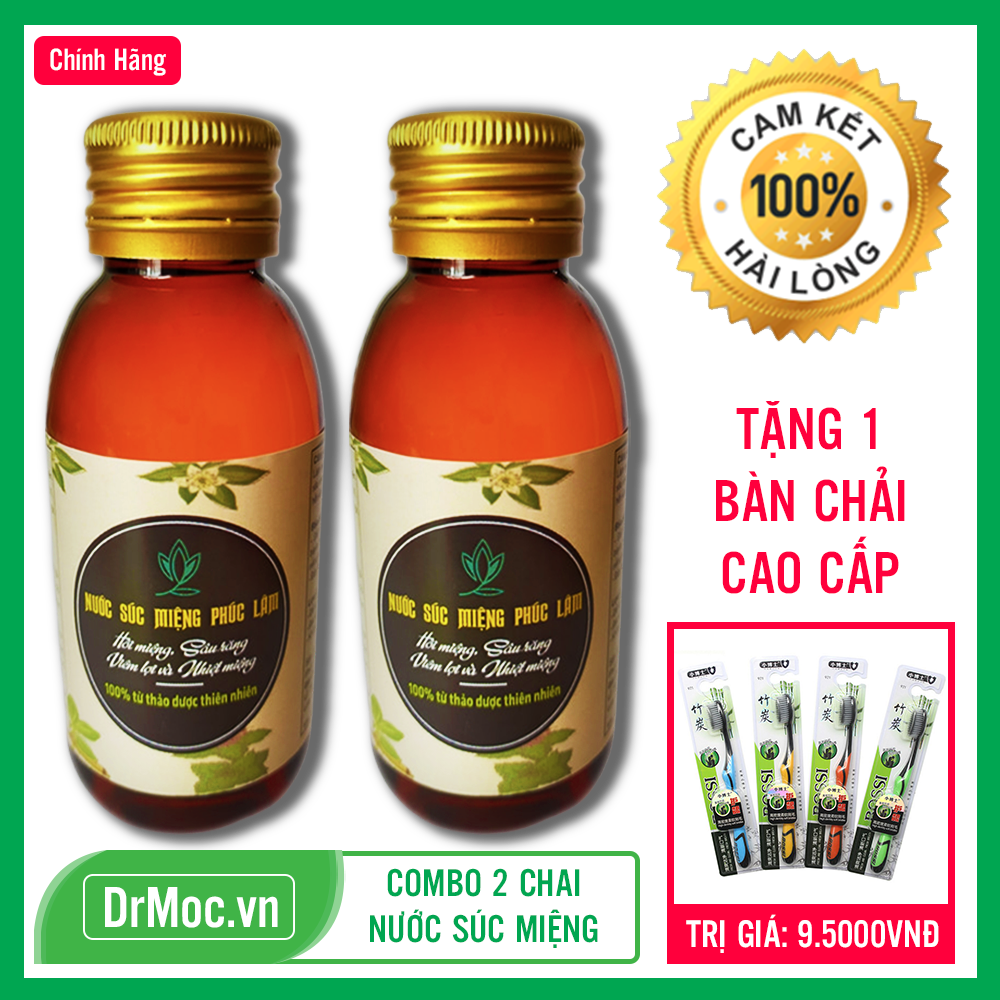 Combo 2 Chai Nước Súc Miệng Thảo Mộc Phúc Lâm Khử Mùi Hôi Miệng - Giữ Hơi Thở Thơm Mát Cả Ngày Dài [Tặng 1 Bàn Chải Đánh Răng Cao Cấp]