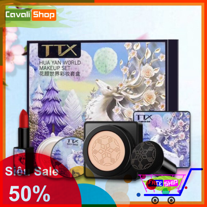 [DEAL TỐT] Bộ trang điểm TTX 3 món - Cavali - Gồm phấn nước + phấn phủ + son tiện lợi