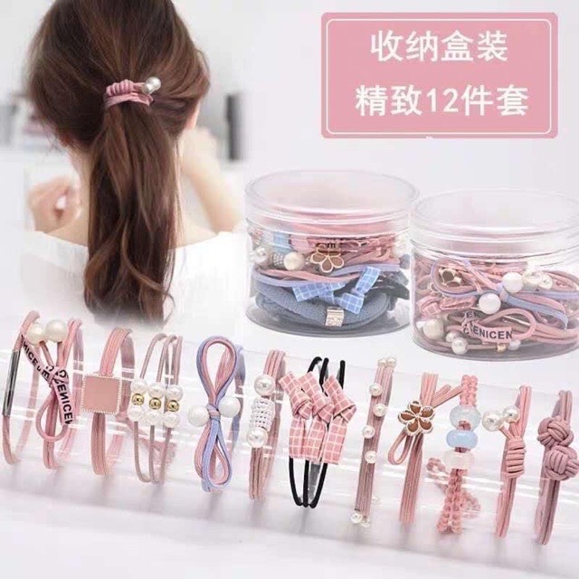 [Hcm]Hộp Chun Cột Tóc Người Lớn 12 Món