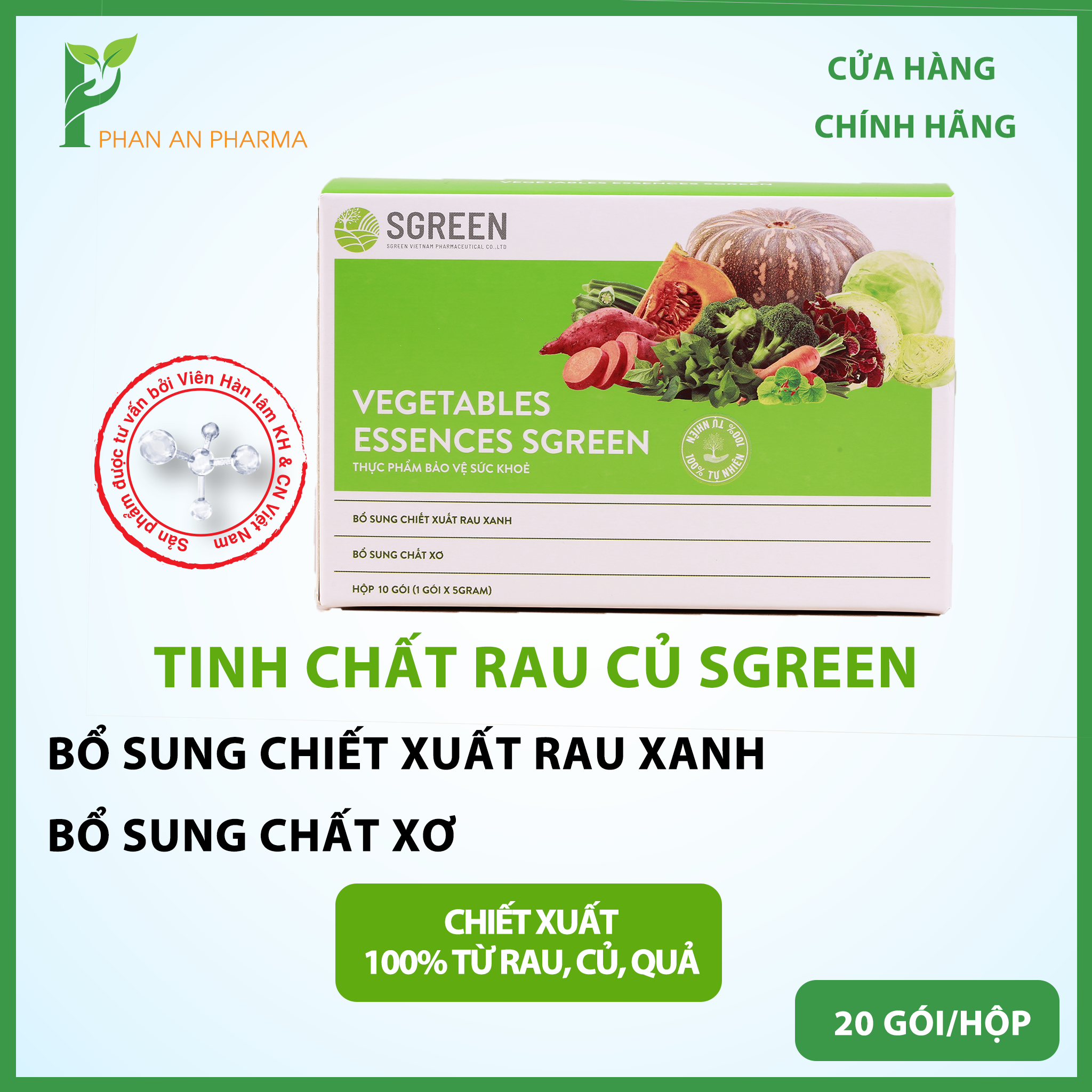 Tinh Chất Rau Củ Quả SGreen Bổ sung chiết xuất rau củ quả cho cơ thể Detox thanh lọc Bổ sung Vitamin chất xơ khoáng chất Giúp đào thải độc tố nhuận tràng giảm béo sáng đẹp da Nines Beauty Dược mỹ phẩm Phan An Green