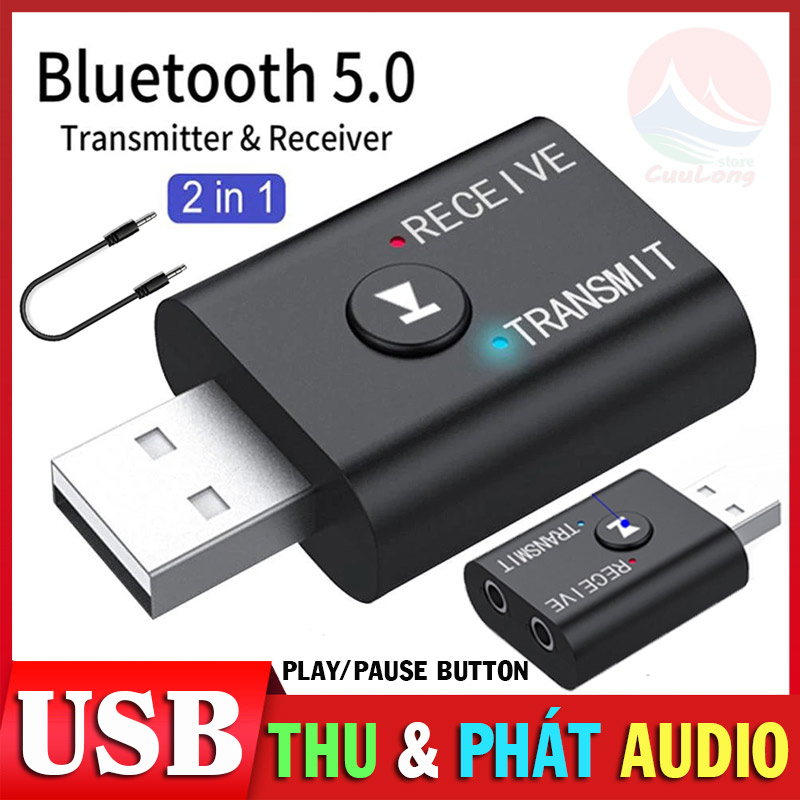 USB Audio Bluetooth 5.0 Thu Phát Truyền Âm Thanh Không Dây Cho Amply Karaoke Tivi Ô tô Xe Hơi Loa Laptop Máy Tính PC CuuLongStore
