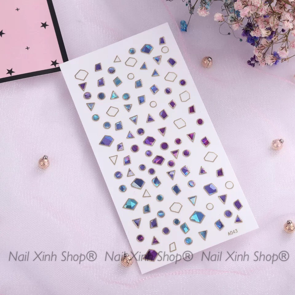 Nail sticker 3D hoa văn hình khối ánh xà cừ trái tim phụ kiện nail chuyên dụng