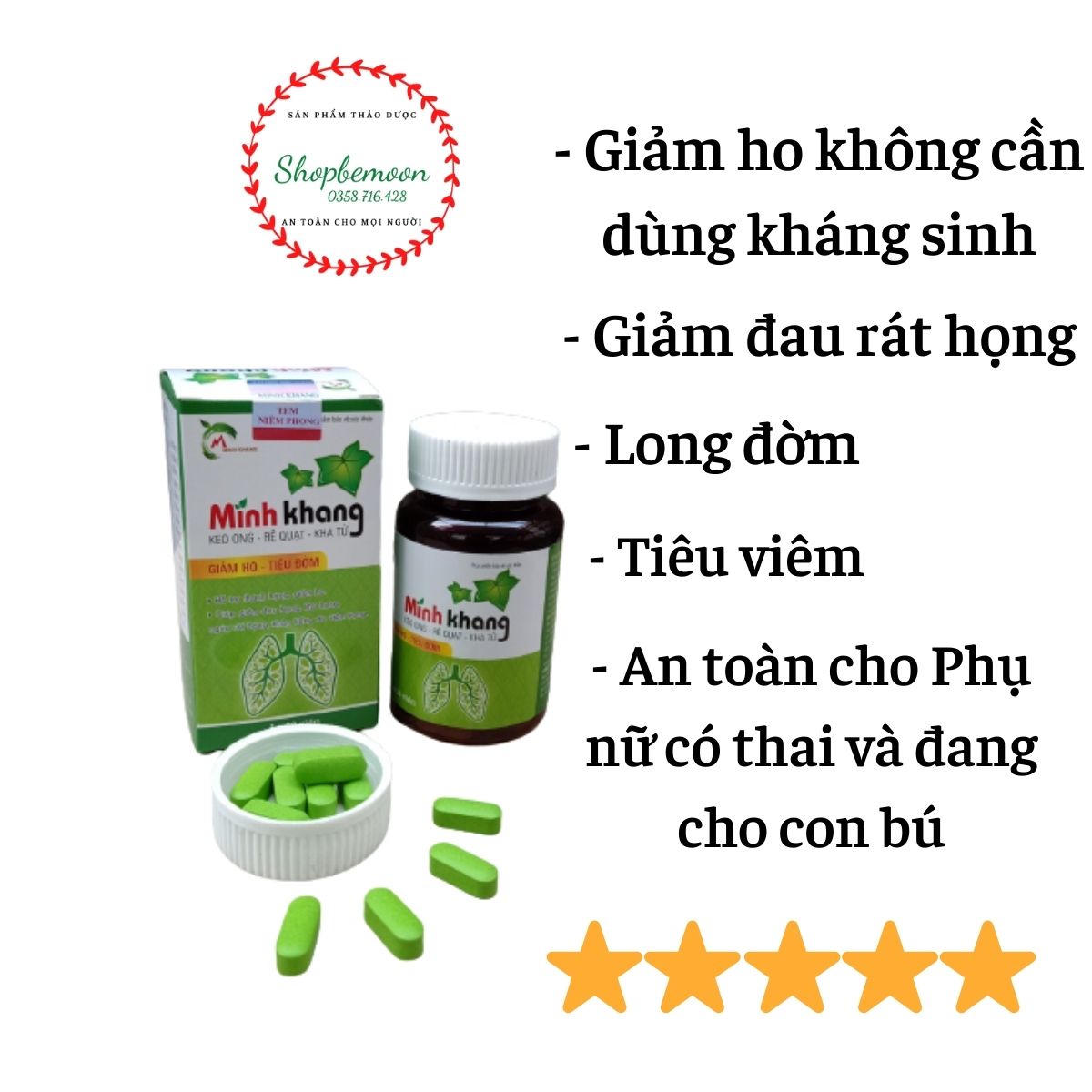 Cao Ho Minh Khang - Dạng Viên (Tặng 1 Lọ 10Ml Cao Nước) - Dùng Cho Trường Hợp Ho Viêm Họng Viêm Amidan Hốc Mủ Viêm Họng Hạt - Tiện Lợi Thảo Dược An Toàn Với Mẹ Bầu Và Cho Con Bú - Shopbemoon