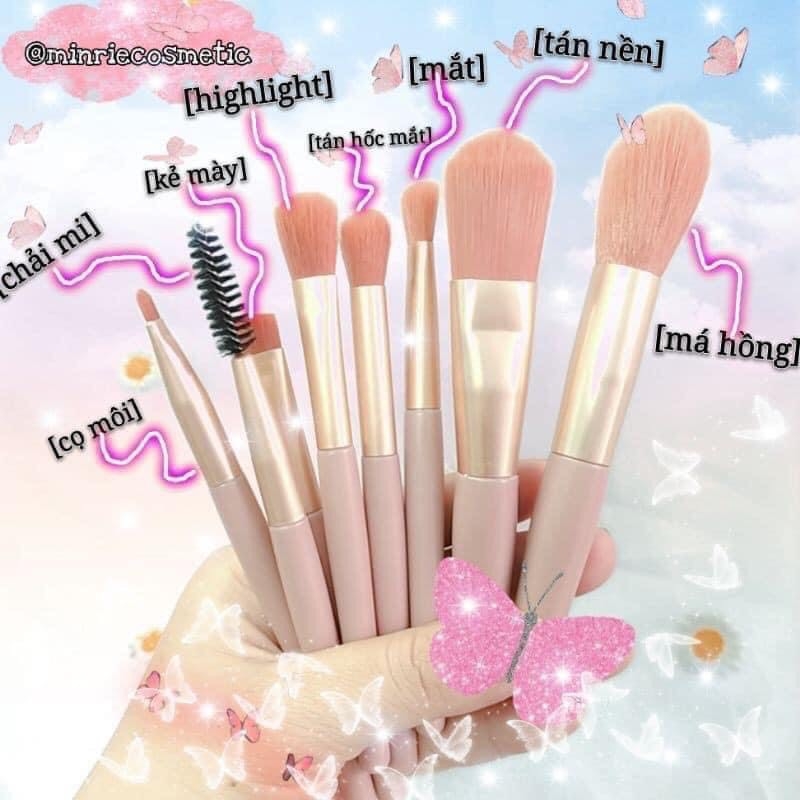 Full Bộ Cọ Trang Điểm 8 Cây Tặng Kèm Túi Zip Vintage