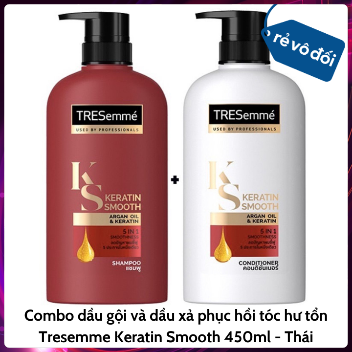 Combo Dầu Gội Và Dầu Xả Phục Hồi Tóc Hư Tổn Tresemme Keratin Smooth 450Ml | Thái Lan